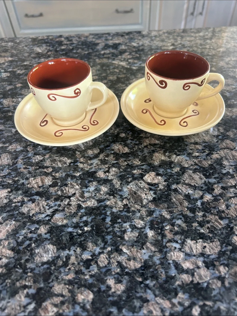 Cream and Terracotta Ceramic Espresso Cup and Saucer Set - Home Kitchen